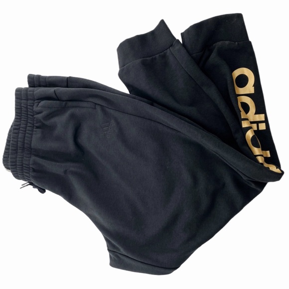 adidas Plus Size Black & Gold Linear French Terry Joggers size 2X - Picture 6 of 8